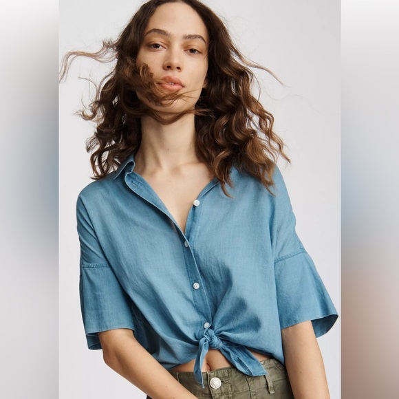 Rag & Bone Tie Shirt Indigo Large NWT - Picture 2 of 7